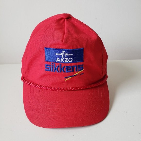 VINTAGE Akzo Sikkens Hat Cap Snap Back Red Rope Chemicals Auto Paint Preowned - Picture 1 of 11